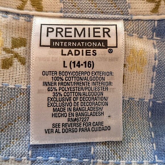 Women's L Short-sleeve Blue Button-up Gingham w/Attached Floral Embroidered Tank - Picture 5 of 6